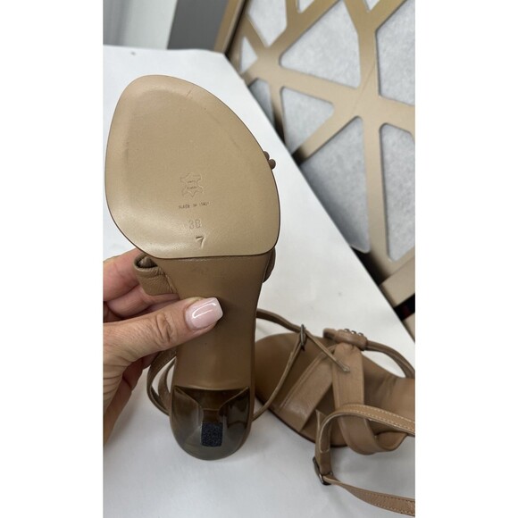 New Keuyluan Coffee Soft Leather High Heels Shoes Sandals Made Italy Sz 38 Us 7 - Picture 6 of 7